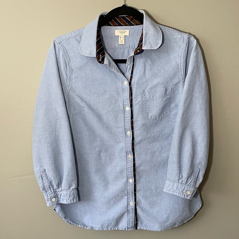 Lands End Canvas Button Down Shirt with Stripped Detail